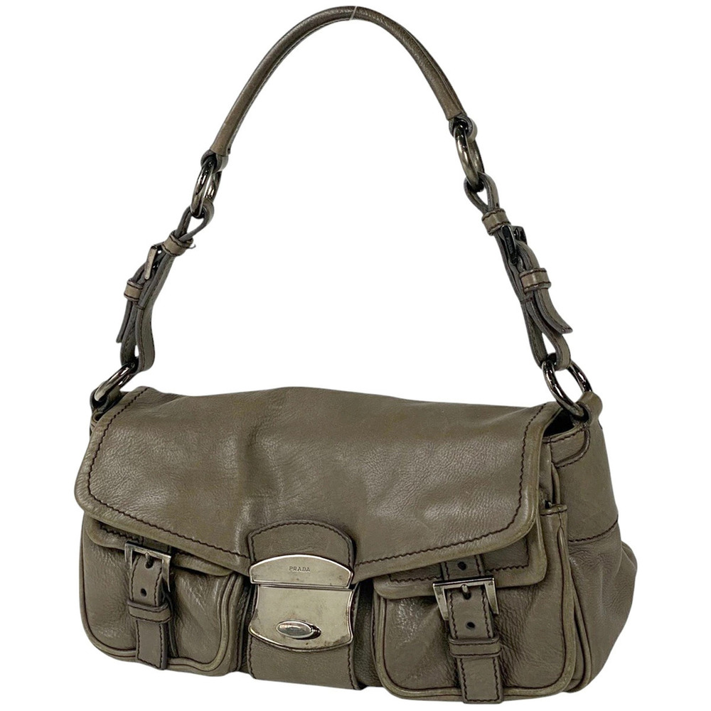 Prada Logo Shoulder Bag Handbag Leather Brown